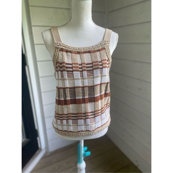 NWT Banana Republic Plaid Knit Cropped Sweater Tank Brown M - Picture 9 of 15